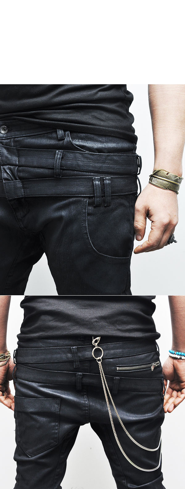 black jeans with white stripes